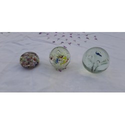 3 Boules Sulfures Verre Année 60