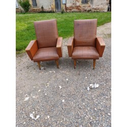 Paire de Fauteuils Vintage Skai Marron