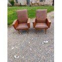 Paire de Fauteuils Vintage Skai Marron