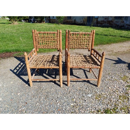 Paire de Fauteuils Bois et Cordes de Style Audoux Minet