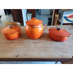 Lot de 3 Marmites Fonte Anciennes Orange