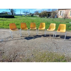 6 Chaises de Jardin Vintage Fer et Plastic Orange